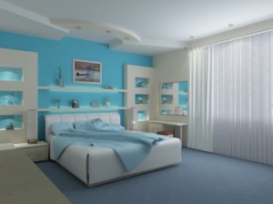 Интерьер голубой спальни