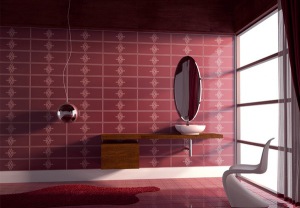 Отделка ванной комнаты красной керамической плиткой