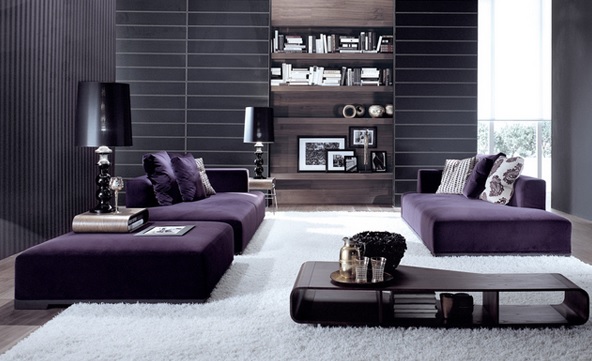 фиолетовая мебель в гостиной