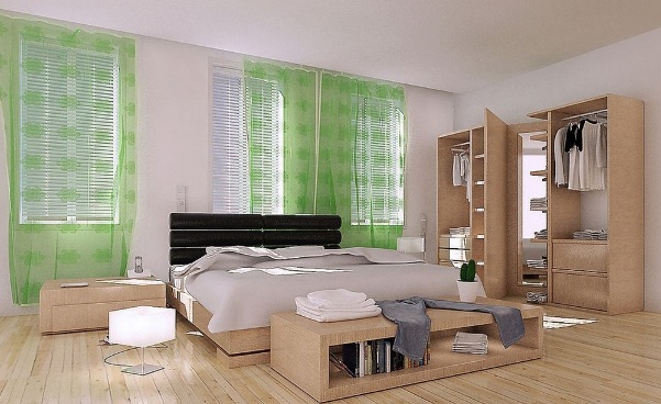 шторы для спальни зеленого цвета