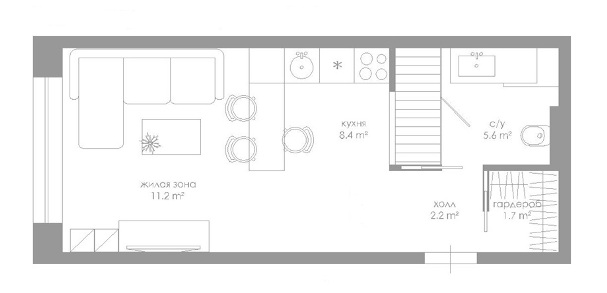Планировка квартиры студии 30 кв м с кухней