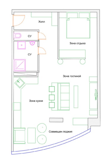план схема однокомнатной квартиры студии