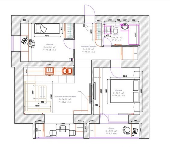 Дизайн-проект квартиры 59 кв.м 2 комнаты от СК Новая Москва