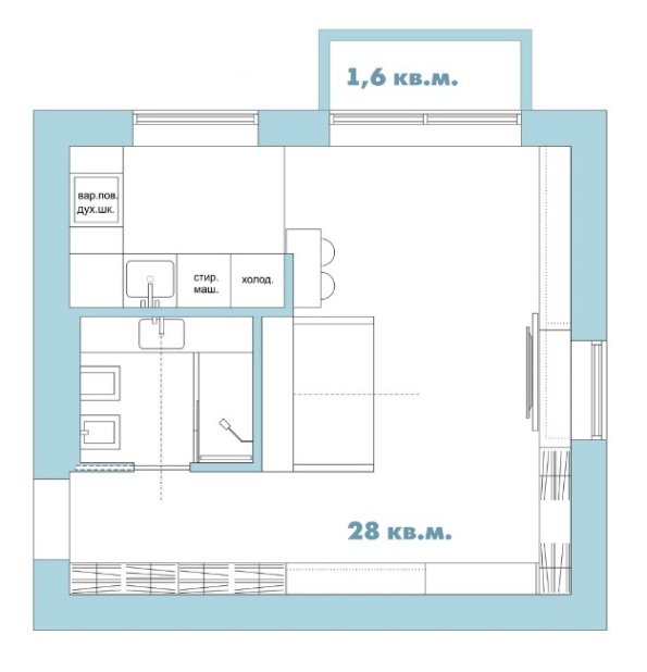 Дизайн однокомнатной квартиры 28 метров