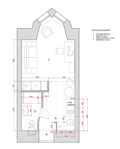 планировка квартиры студии 28 кв м